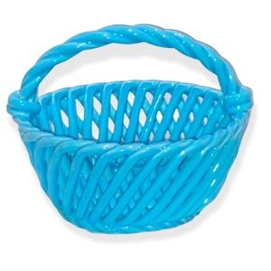Blue Ceramic Lattice Weave Basket